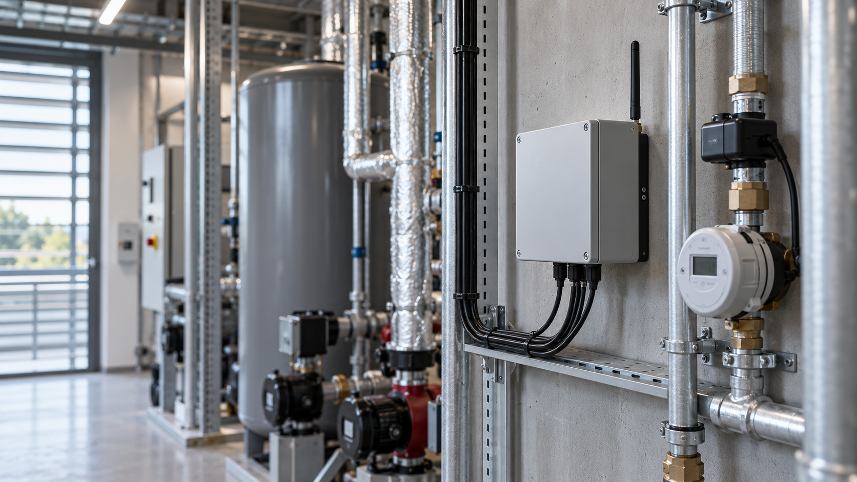 Utility monitoring equipment in a commercial building plant room